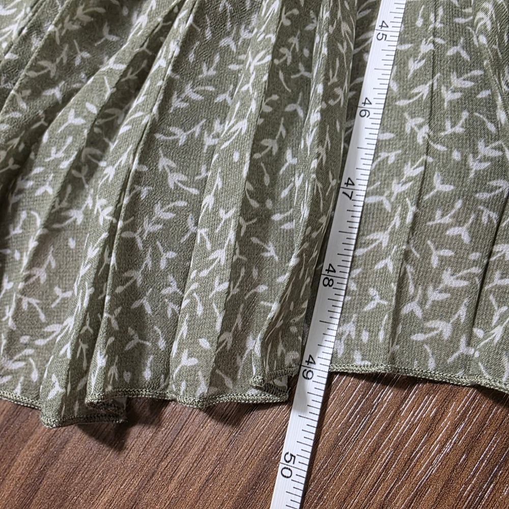 Polagram Sage Green Floral Pleated Midi Dress Short Sleeve PSD3505 L - Picture 7 of 7